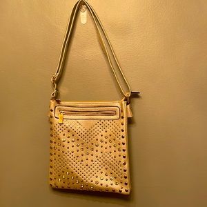 Rhinestone embellished gold shoulder handbag